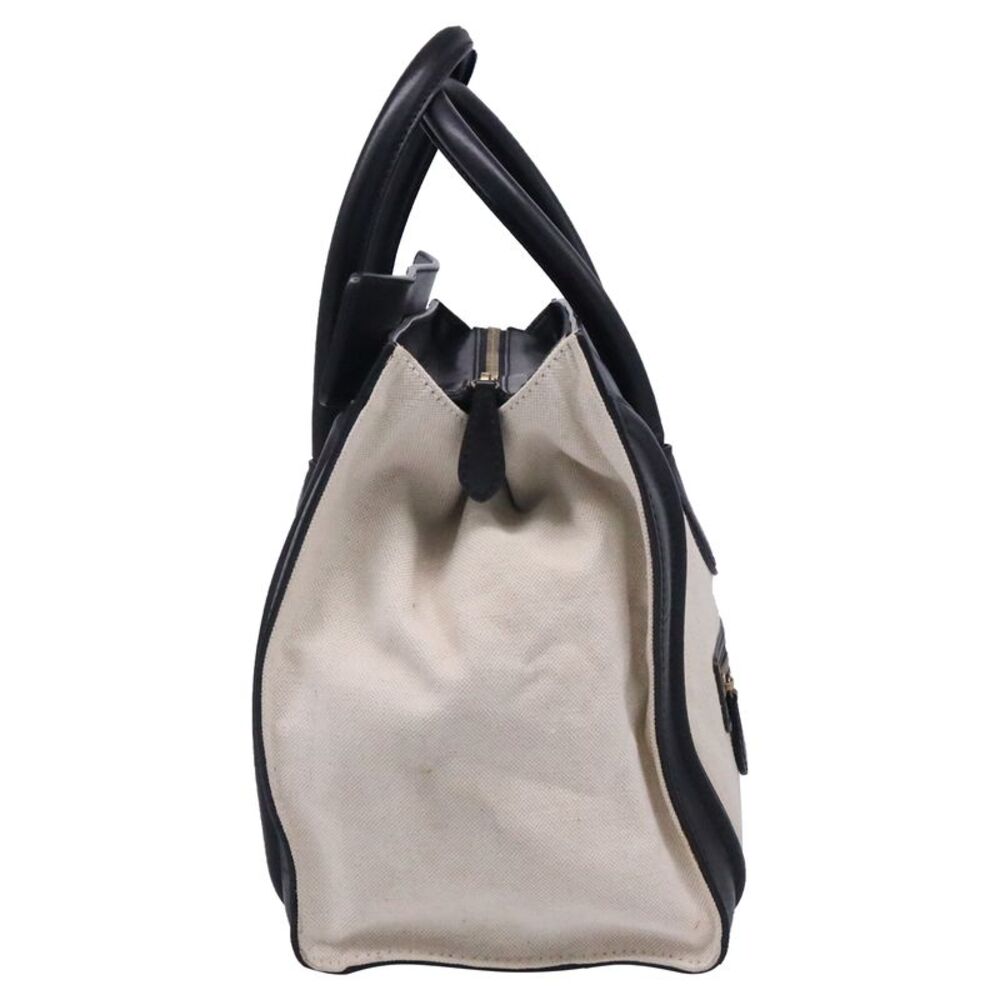 Celine Mini Luggage Tote Bag in White and Black Canvas and Leather - Picture 6 of 10